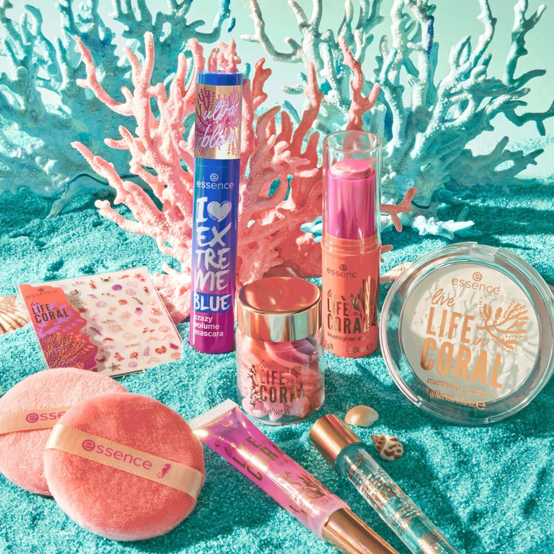 essence Máscara>Máscara voluminizadora I LOVE EXTREME BLUE crazy live LIFE in CORAL